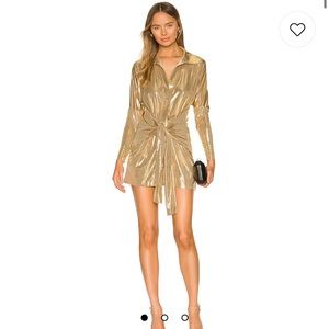 Norma Kamali TY Front NK Shirt Mini Dress in Gold